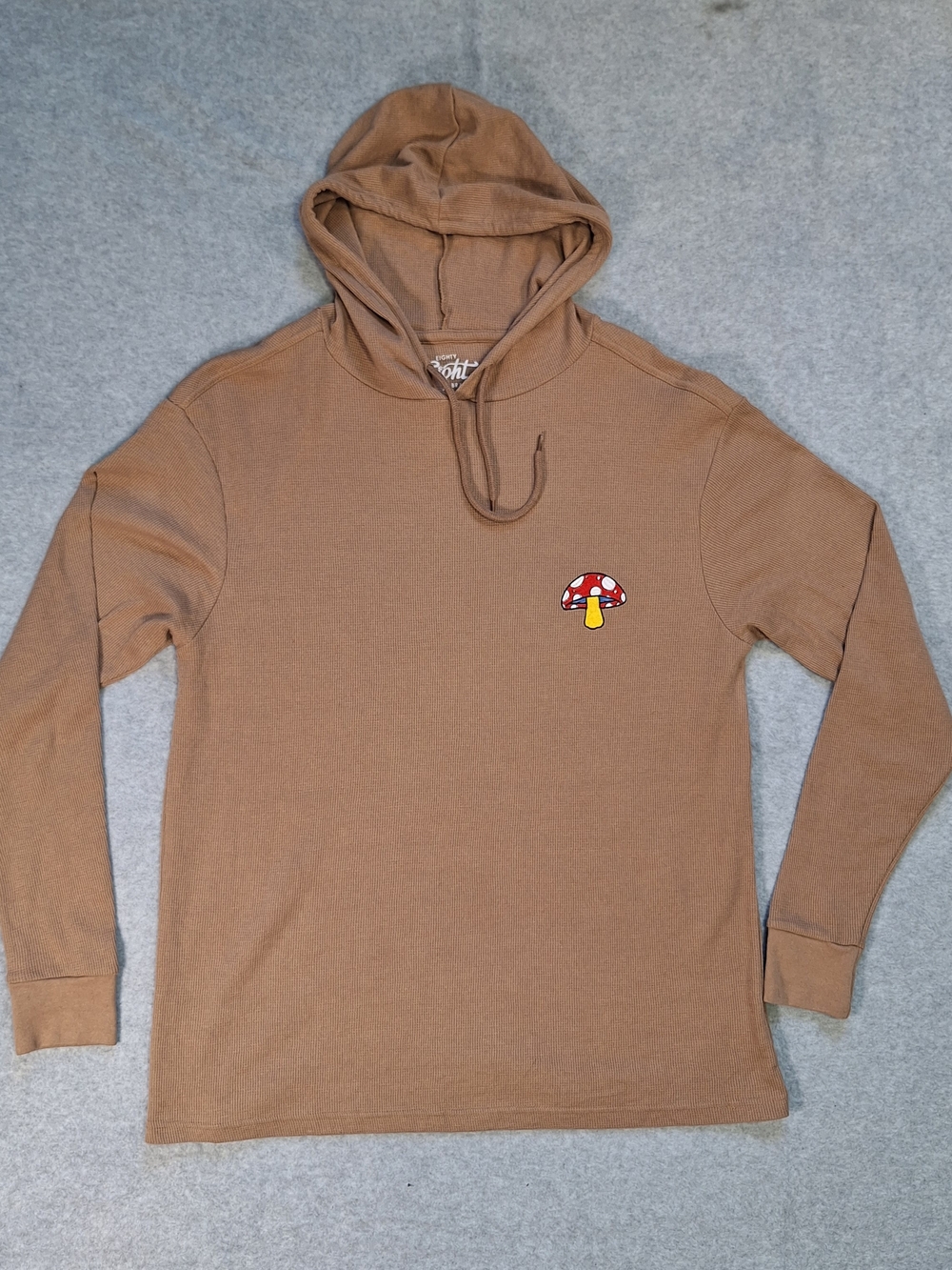 Eighty Eight Brown Waffle Knit Hooded Long-Sleeve Shirt with Mushroom Patch Lg